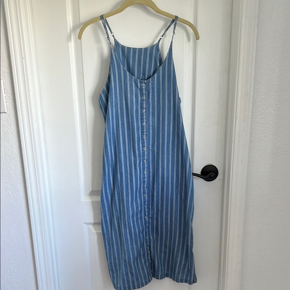 Blue Striped Button-Down Dress w/pockets!